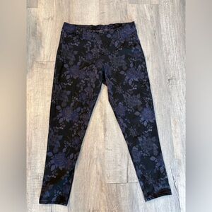 Large Stretch Pants dark blue floral pattern